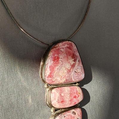 LOT 17:: Vintage Large Natural Rhodochrosite Pendant set in 925 Sterling Silver with 925 Italy 18" Chain