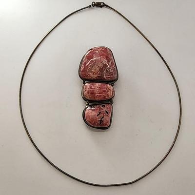 LOT 17:: Vintage Large Natural Rhodochrosite Pendant set in 925 Sterling Silver with 925 Italy 18" Chain