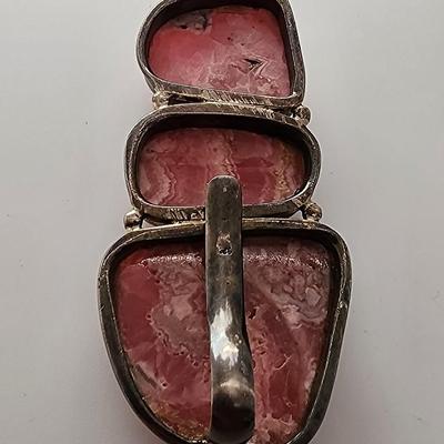LOT 17:: Vintage Large Natural Rhodochrosite Pendant set in 925 Sterling Silver with 925 Italy 18" Chain