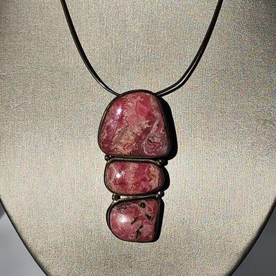 LOT 17:: Vintage Large Natural Rhodochrosite Pendant set in 925 Sterling Silver with 925 Italy 18" Chain