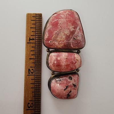 LOT 17:: Vintage Large Natural Rhodochrosite Pendant set in 925 Sterling Silver with 925 Italy 18" Chain