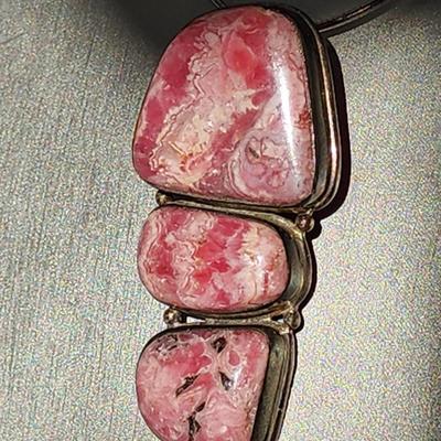LOT 17:: Vintage Large Natural Rhodochrosite Pendant set in 925 Sterling Silver with 925 Italy 18" Chain