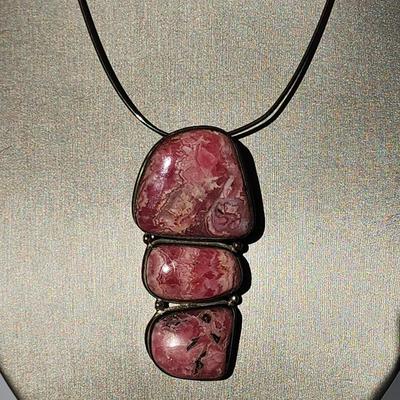 LOT 17:: Vintage Large Natural Rhodochrosite Pendant set in 925 Sterling Silver with 925 Italy 18" Chain