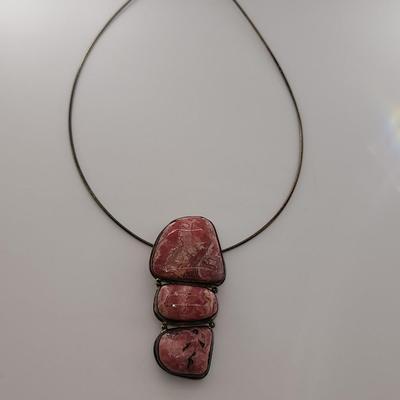 LOT 17:: Vintage Large Natural Rhodochrosite Pendant set in 925 Sterling Silver with 925 Italy 18" Chain