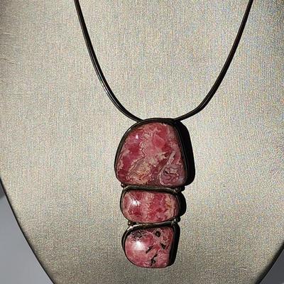 LOT 17:: Vintage Large Natural Rhodochrosite Pendant set in 925 Sterling Silver with 925 Italy 18" Chain