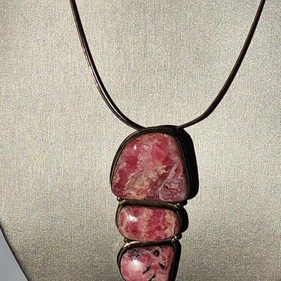 LOT 17:: Vintage Large Natural Rhodochrosite Pendant set in 925 Sterling Silver with 925 Italy 18" Chain