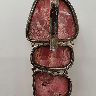 LOT 17:: Vintage Large Natural Rhodochrosite Pendant set in 925 Sterling Silver with 925 Italy 18" Chain
