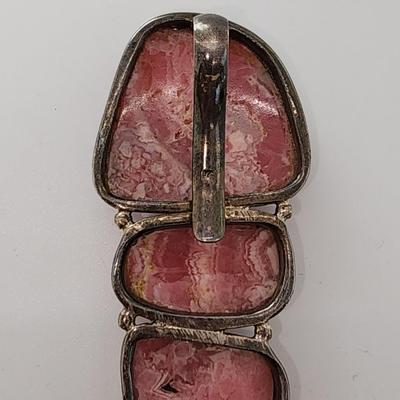 LOT 17:: Vintage Large Natural Rhodochrosite Pendant set in 925 Sterling Silver with 925 Italy 18" Chain
