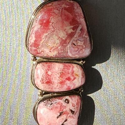LOT 17:: Vintage Large Natural Rhodochrosite Pendant set in 925 Sterling Silver with 925 Italy 18" Chain
