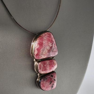 LOT 17:: Vintage Large Natural Rhodochrosite Pendant set in 925 Sterling Silver with 925 Italy 18" Chain