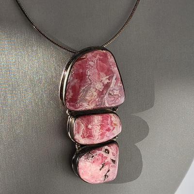 LOT 17:: Vintage Large Natural Rhodochrosite Pendant set in 925 Sterling Silver with 925 Italy 18" Chain