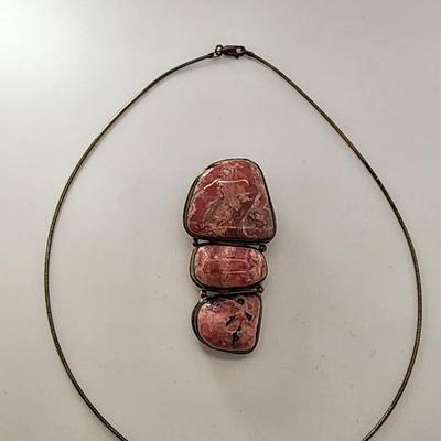 LOT 17:: Vintage Large Natural Rhodochrosite Pendant set in 925 Sterling Silver with 925 Italy 18" Chain