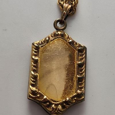 LOT 19:: Vintage Sterling Gold Vermeil Roadrunner Brooch Red Rhinestone Eye and 10k gold fill photo locket on 14k GF 15" L Chain