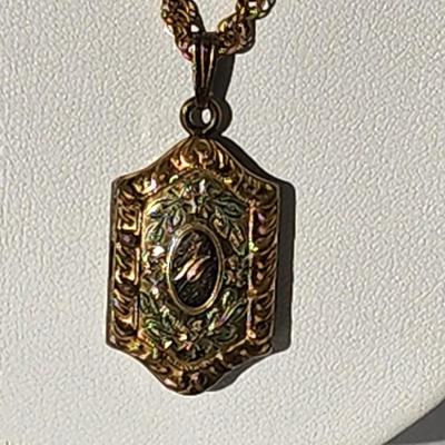 LOT 19:: Vintage Sterling Gold Vermeil Roadrunner Brooch Red Rhinestone Eye and 10k gold fill photo locket on 14k GF 15" L Chain