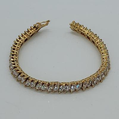 LOT 22:: 925 Gold Vermeil Marquis cut Crystal Tennis Bracelet 8"L - Never worn
