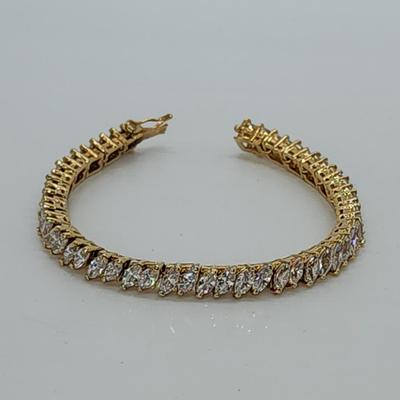 LOT 22:: 925 Gold Vermeil Marquis cut Crystal Tennis Bracelet 8"L - Never worn