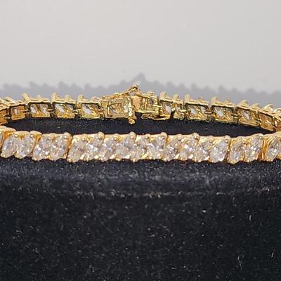 LOT 22:: 925 Gold Vermeil Marquis cut Crystal Tennis Bracelet 8"L - Never worn