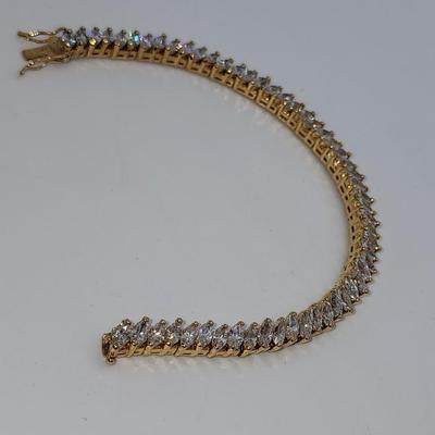 LOT 22:: 925 Gold Vermeil Marquis cut Crystal Tennis Bracelet 8"L - Never worn