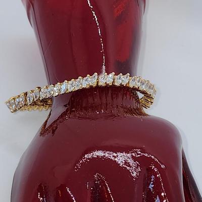 LOT 22:: 925 Gold Vermeil Marquis cut Crystal Tennis Bracelet 8"L - Never worn