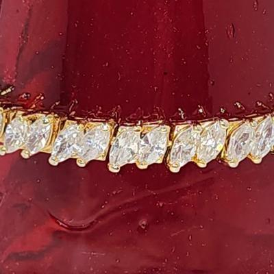 LOT 22:: 925 Gold Vermeil Marquis cut Crystal Tennis Bracelet 8"L - Never worn