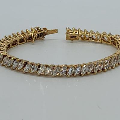 LOT 22:: 925 Gold Vermeil Marquis cut Crystal Tennis Bracelet 8"L - Never worn