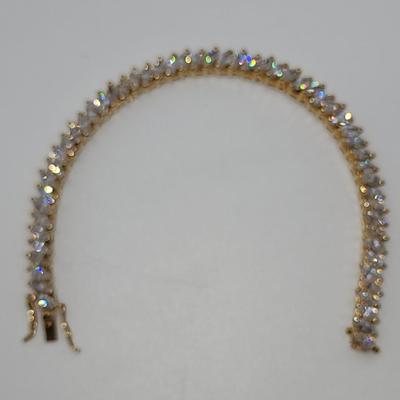 LOT 22:: 925 Gold Vermeil Marquis cut Crystal Tennis Bracelet 8"L - Never worn