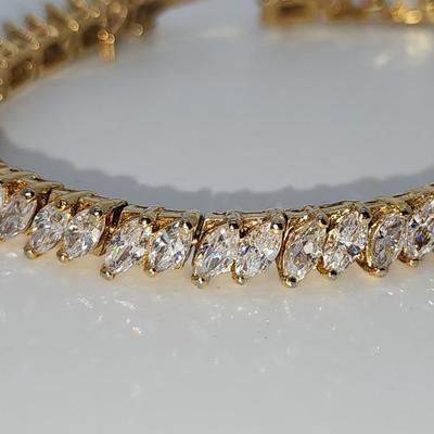 LOT 22:: 925 Gold Vermeil Marquis cut Crystal Tennis Bracelet 8"L - Never worn