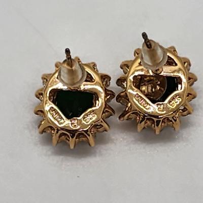 LOT 23:: Gold Vermeil Sterling Silver 925 Green and clear CZ Ring and Matching Pierced Earrings never sz 8.5 worn