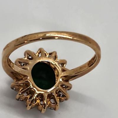 LOT 23:: Gold Vermeil Sterling Silver 925 Green and clear CZ Ring and Matching Pierced Earrings never sz 8.5 worn