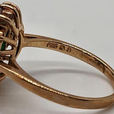 LOT 23:: Gold Vermeil Sterling Silver 925 Green and clear CZ Ring and Matching Pierced Earrings never sz 8.5 worn