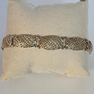 LOT 24:: Beautiful Sterling Filigree Link Bracelet Germany 7.5"L- 10.9g