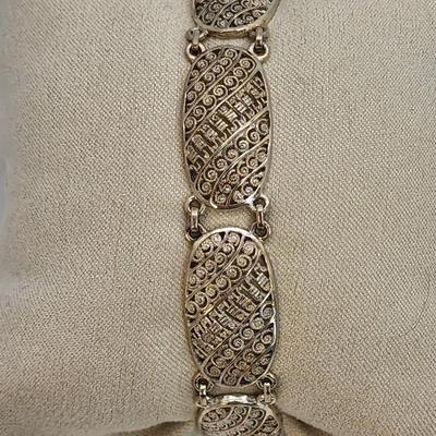 LOT 24:: Beautiful Sterling Filigree Link Bracelet Germany 7.5"L- 10.9g