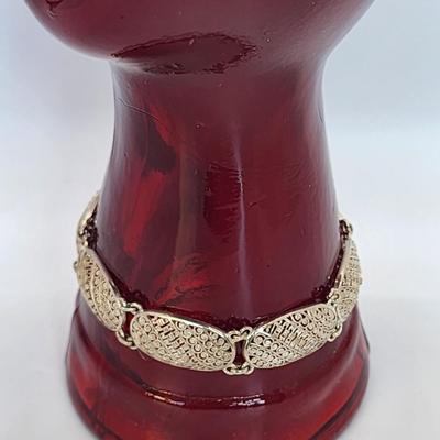 LOT 24:: Beautiful Sterling Filigree Link Bracelet Germany 7.5"L- 10.9g