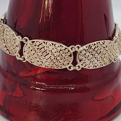 LOT 24:: Beautiful Sterling Filigree Link Bracelet Germany 7.5"L- 10.9g