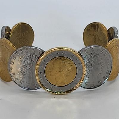 LOT 25:: 14k Gold Bezel Stainless Steel Milor Italy Two tone Coin Bracelet by QVC
