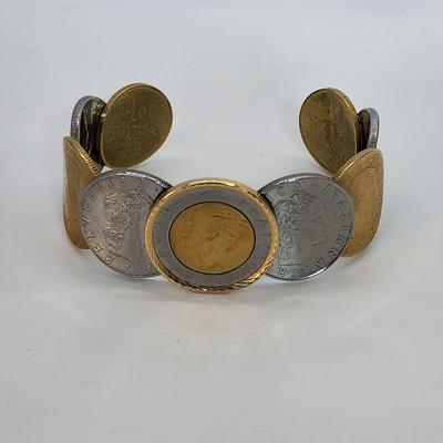 LOT 25:: 14k Gold Bezel Stainless Steel Milor Italy Two tone Coin Bracelet by QVC