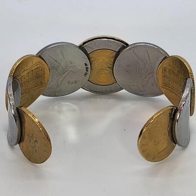 LOT 25:: 14k Gold Bezel Stainless Steel Milor Italy Two tone Coin Bracelet by QVC