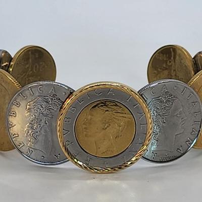 LOT 25:: 14k Gold Bezel Stainless Steel Milor Italy Two tone Coin Bracelet by QVC