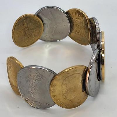 LOT 25:: 14k Gold Bezel Stainless Steel Milor Italy Two tone Coin Bracelet by QVC