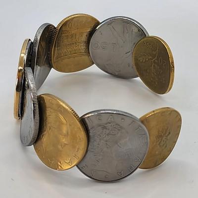 LOT 25:: 14k Gold Bezel Stainless Steel Milor Italy Two tone Coin Bracelet by QVC