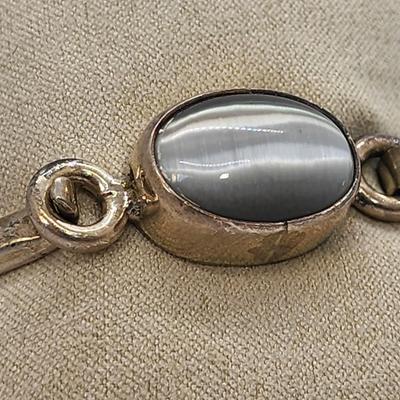 LOT 26 :: 925 Mexico Sterling Silver Hinged Gemstone Bangle Bracelet - 19.7gtw