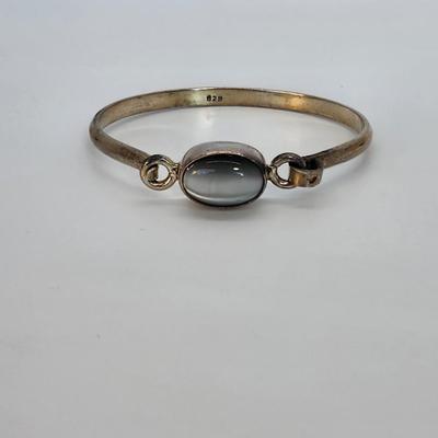LOT 26 :: 925 Mexico Sterling Silver Hinged Gemstone Bangle Bracelet - 19.7gtw