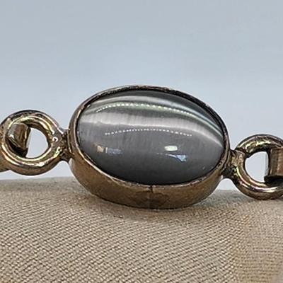 LOT 26 :: 925 Mexico Sterling Silver Hinged Gemstone Bangle Bracelet - 19.7gtw