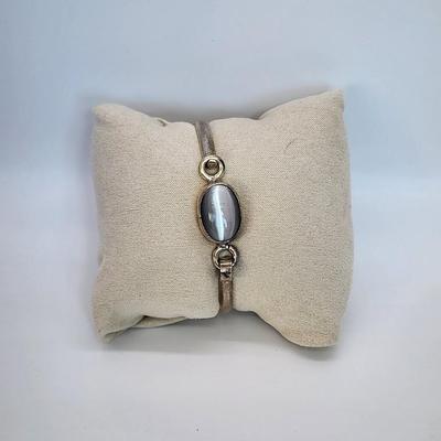 LOT 26 :: 925 Mexico Sterling Silver Hinged Gemstone Bangle Bracelet - 19.7gtw