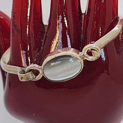 LOT 26 :: 925 Mexico Sterling Silver Hinged Gemstone Bangle Bracelet - 19.7gtw