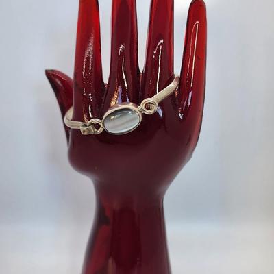 LOT 26 :: 925 Mexico Sterling Silver Hinged Gemstone Bangle Bracelet - 19.7gtw