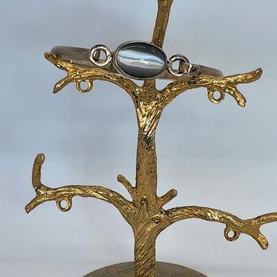 LOT 26 :: 925 Mexico Sterling Silver Hinged Gemstone Bangle Bracelet - 19.7gtw