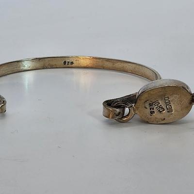 LOT 26 :: 925 Mexico Sterling Silver Hinged Gemstone Bangle Bracelet - 19.7gtw