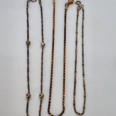 LOT 27:: Three Sterling Silver 925 Italy Ankle Bracelets- one is gold vermeil