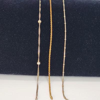 LOT 27:: Three Sterling Silver 925 Italy Ankle Bracelets- one is gold vermeil